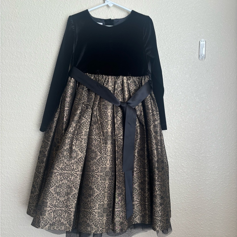 Talbots kids Black Velvet and tan Patterned Kids Dress